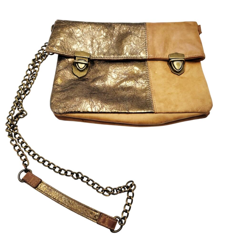 Vintage Schuler & Sons Philadelphia Metallic Gold & Brown Leather Crossbody Bag